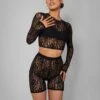 Second Skin Lace Long Sleeve Fitted T-shirt Black